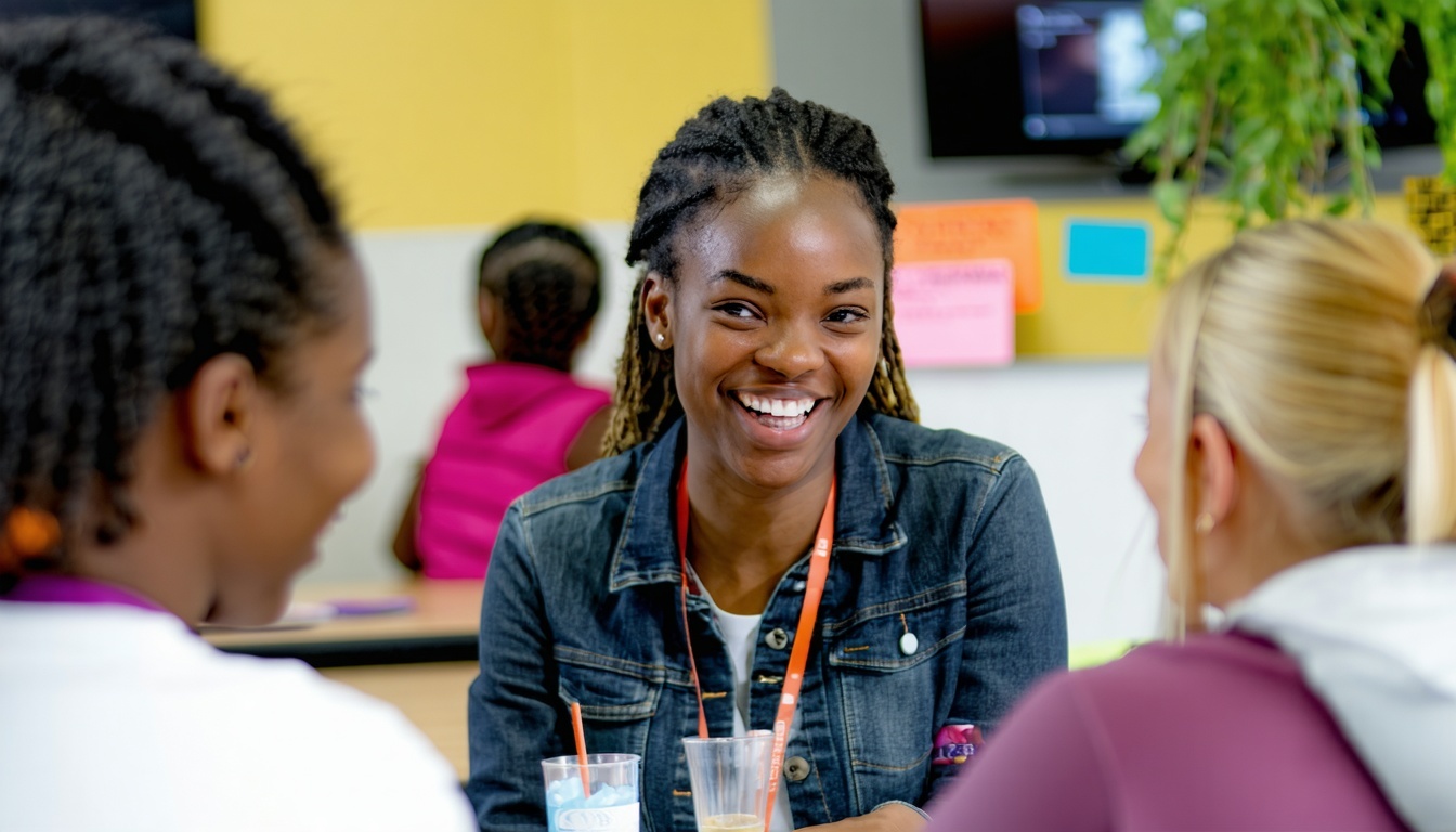 someone supporting another person and smiling in a